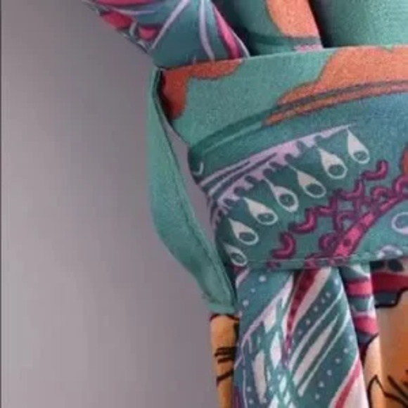 Green Cosmic Galaxy Moon Boho Short Kimono Coverup Robe - Picture 7 of 11